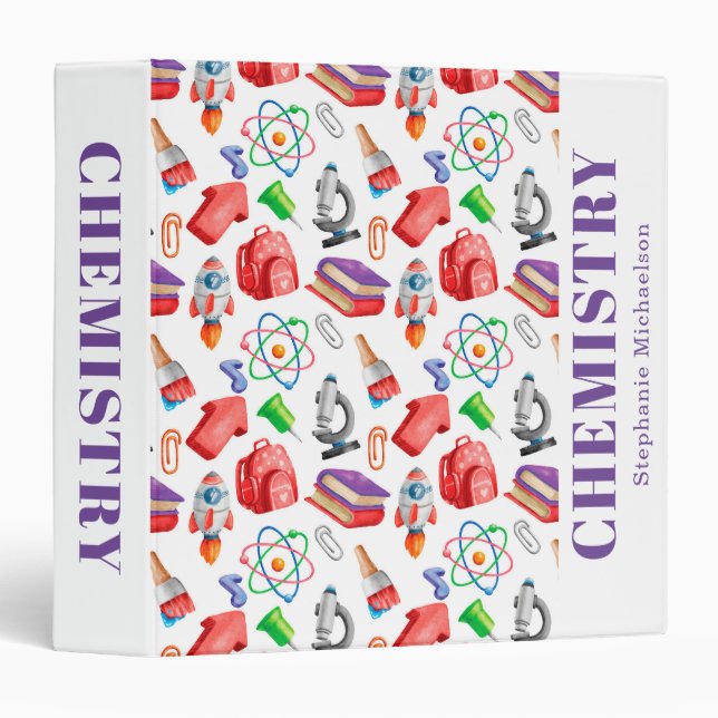 Watercolor School Supply Personalized 3 Ring Binder (Front/Spine)