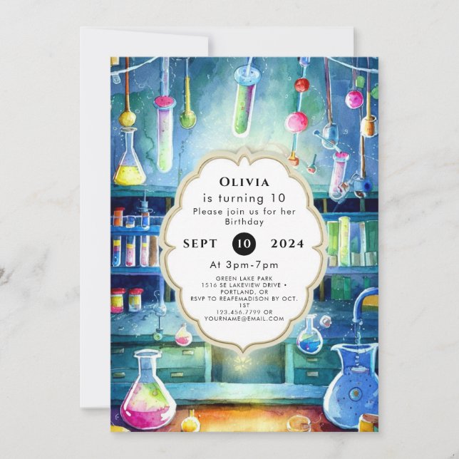 Watercolor Science Magic Scientist Birthday Invitation (Front)