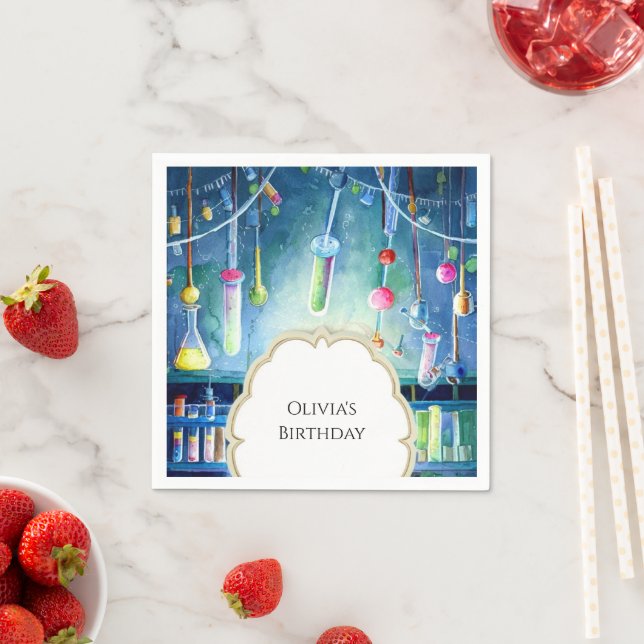 Watercolor Science Magic Scientist Birthday Napkins (Insitu)