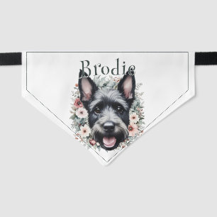 Watercolor Scottie and Floral Wreath Pet Bandana Collar