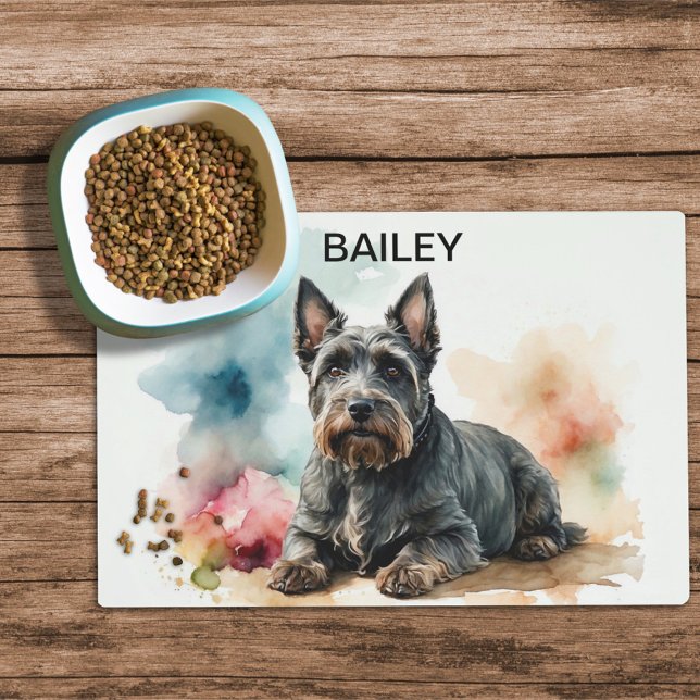 Watercolor Scottish Terrier Dog Food Mat (Creator Uploaded)
