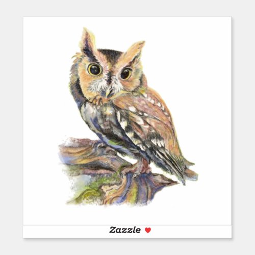 Watercolor Screech Owl Bird Nature Art Sticker