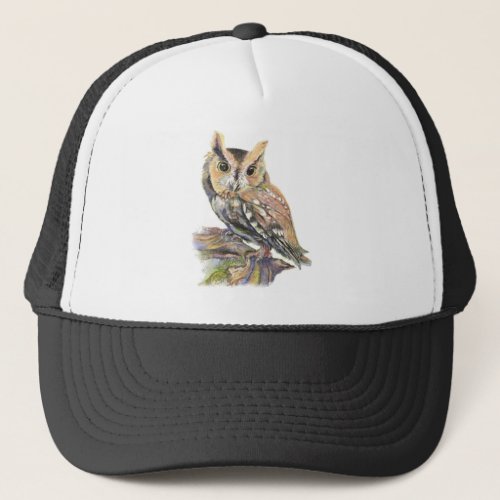 Watercolor Screech Owl Bird Wildlife Nature Art Trucker Hat
