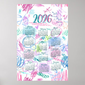 Watercolor scribbles Calendar 2026 Poster