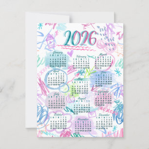 Watercolor scribbles calendar  postcard