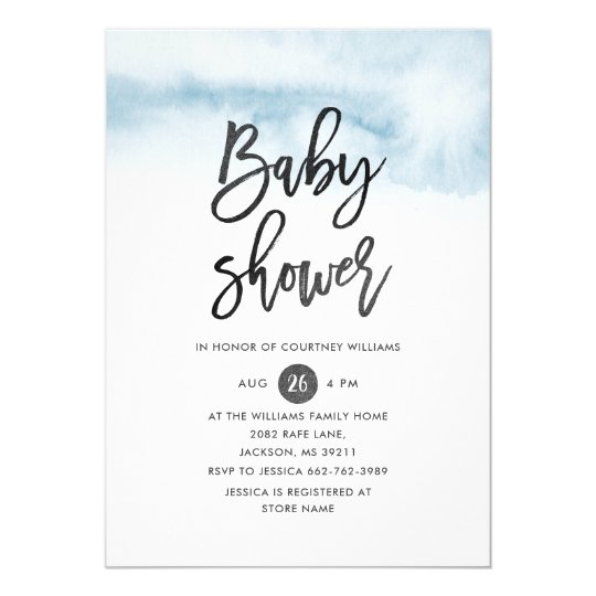 Watercolor Script Baby Shower Invitation in Blue | Zazzle.com