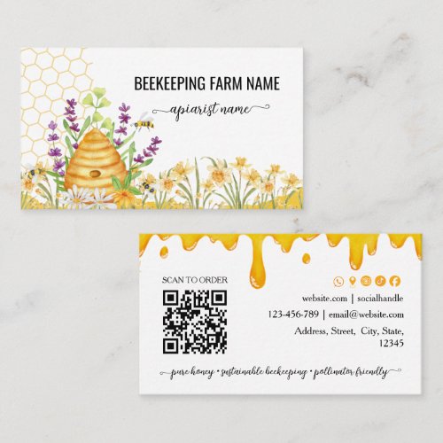Watercolor Script BeeKeeper Honey Apairist Business Card