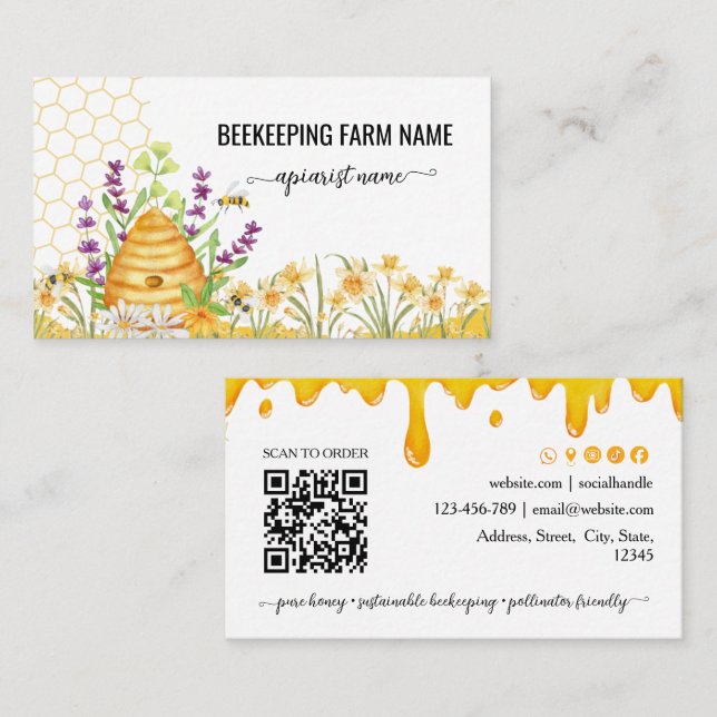 Watercolor Script  BeeKeeper Honey Apairist  Business Card (Front/Back)
