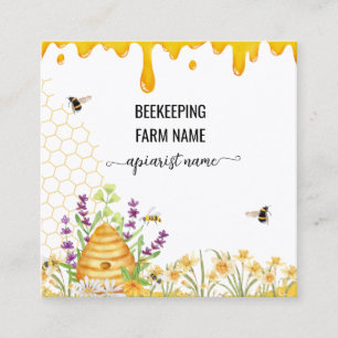 Watercolor Script BeeKeeper Honey Apairist Square Business Card