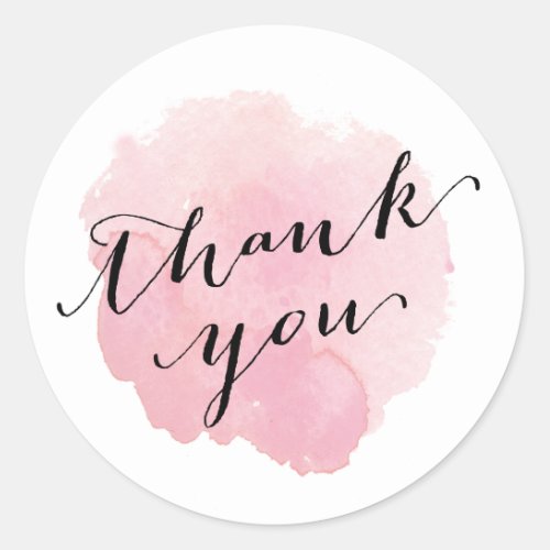 Watercolor Script Pink Thank You Classic Round Sticker