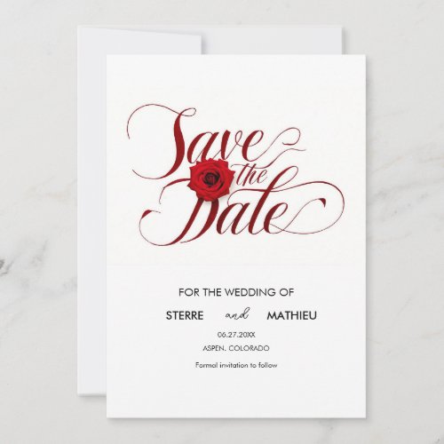 Watercolor Script Red Rose Wedding  Save The Date