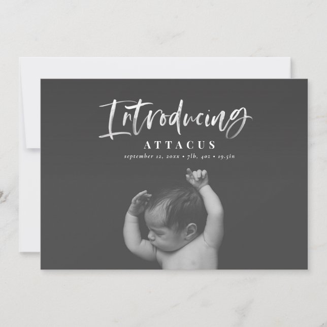 Watercolor script text photo birth announcement (Front)