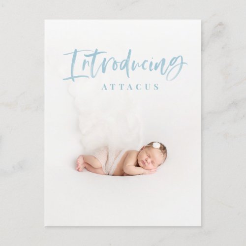 Watercolor script text photo birth announcement