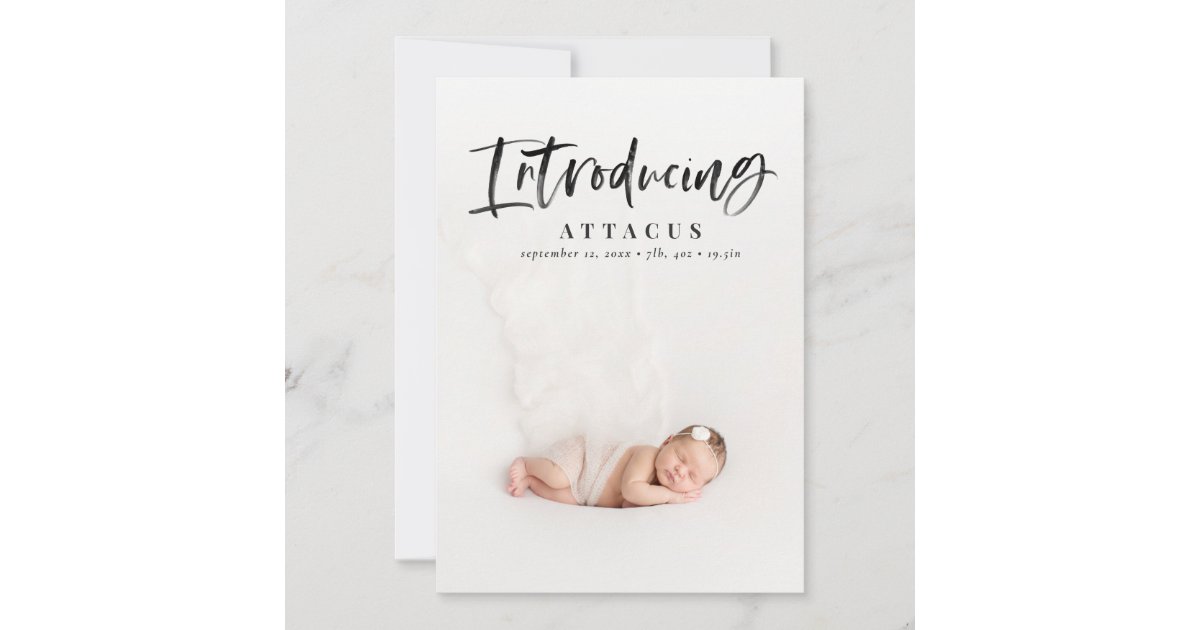 Watercolor script text photo birth announcement | Zazzle.com