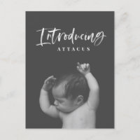 Watercolor script text photo birth announcement