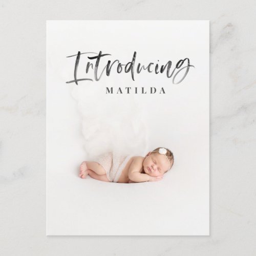 Watercolor script text photo birth announcement