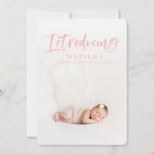 Watercolor script text photo birth announcement