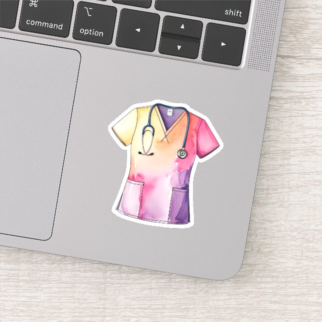 Watercolor Scrubs and Stethoscope  Sticker (Detail)