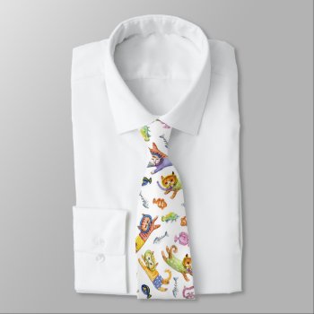 Watercolor Scuba Diving Cats Pattern Neck Tie by funkypatterns at Zazzle
