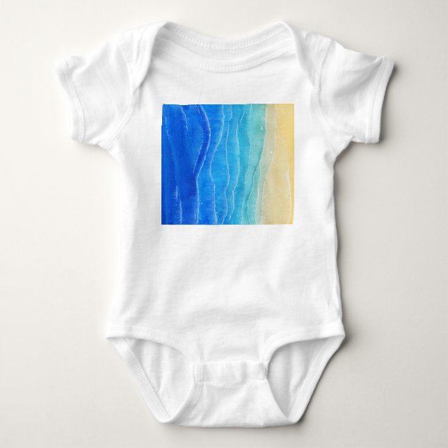 Watercolor sea and beach view. baby bodysuit (Front)