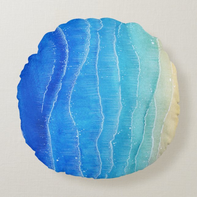 Watercolor sea and beach view. round pillow (Front)