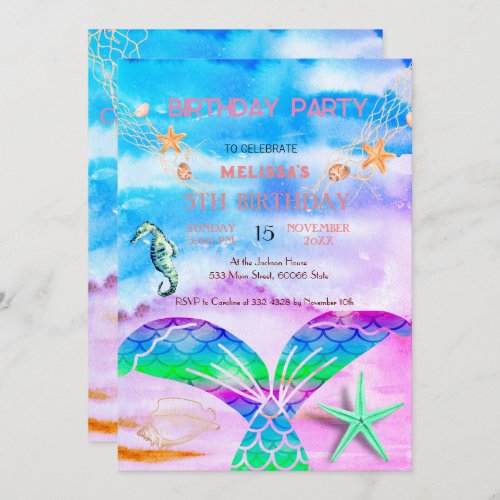 Watercolor Sea Animals Birthday Party Invitation