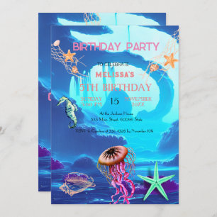 Watercolor Sea Animals Birthday Party Invitation