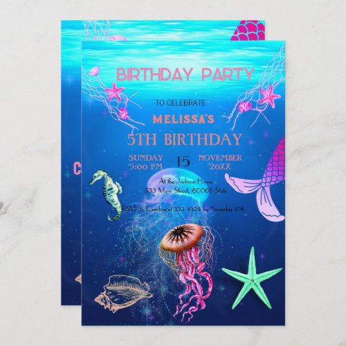 Watercolor Sea Animals Birthday Party Invitation