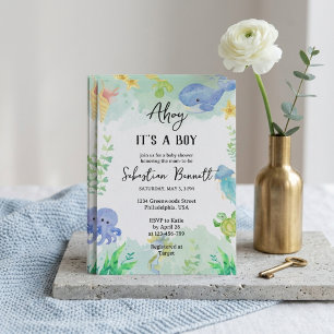 Watercolor Sea Animals Blue Ocean Baby Shower Invitation