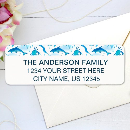 Watercolor Sea Animals Family Name Return Address Label