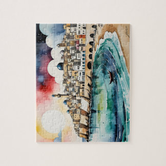 Watercolor Sea Cityscape Jigsaw Puzzle