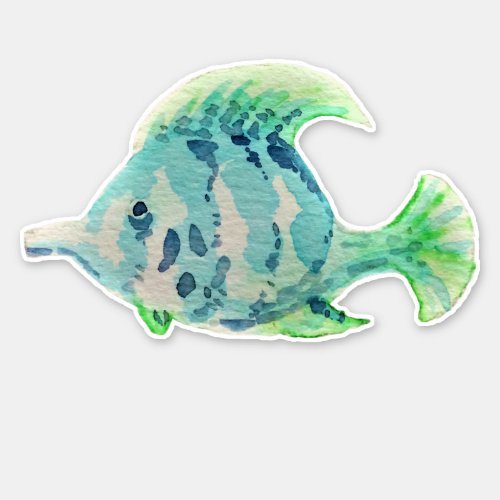 Watercolor Sea Creature Blue Tropical Fish Sticker