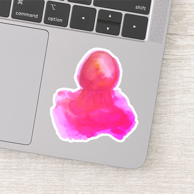 Watercolor Sea Creature Hot Pink Jellyfish Sticker (Detail)