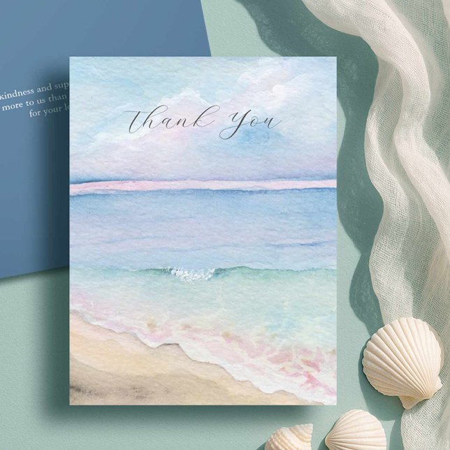 Watercolor Sea Funeral Thank You Cards (Funeral thank you cards features watercolor shoreline art by Victoria Grigaliunas of Do Tell A Belle)