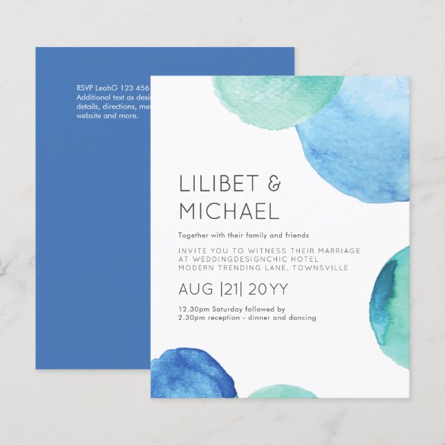 Watercolor Sea Glass Abstract  Teal Green Wedding (Front/Back)