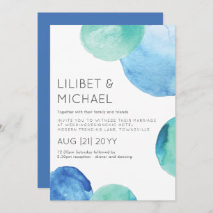 Watercolor Sea Glass Abstract Teal Green Wedding Invitation