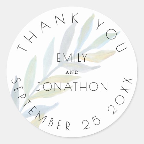 Watercolor sea glass Foliage Wedding Thank You Cla Classic Round Sticker