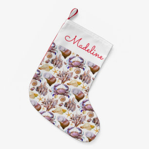 Watercolor Sea Life Add Your Name Small Christmas Stocking