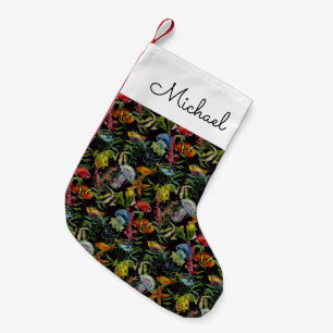 Watercolor Sea Life Add Your Name Small Christmas Stocking