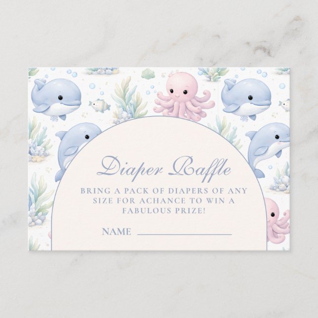Watercolor Sea Life Elegant Diapper Raffle Enclosure Card (Front)