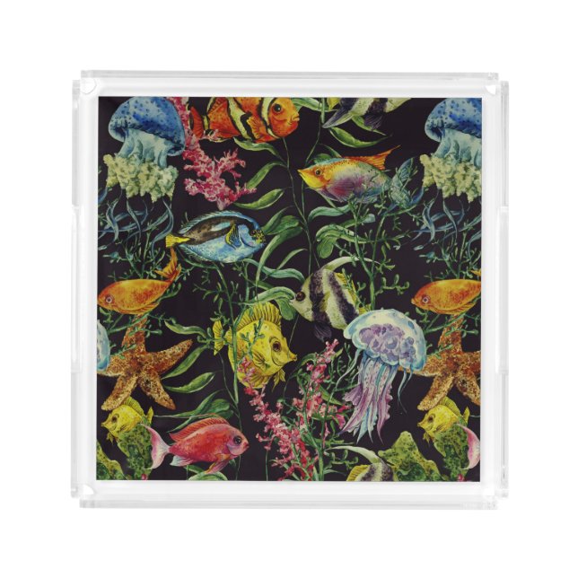 Watercolor Sea Life Pattern 1 Acrylic Tray (Front)