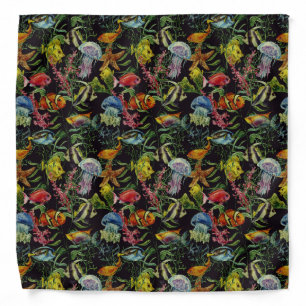 Watercolor Sea Life Pattern 1 Bandana