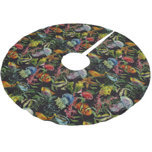 Watercolor Sea Life Pattern 1 Brushed Polyester Tree Skirt