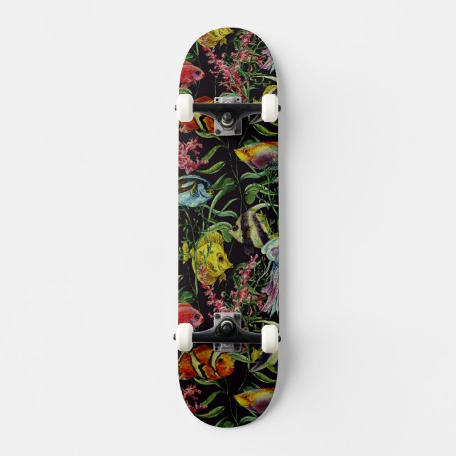 Watercolor Sea Life Pattern 1 Skateboard Deck (Front)