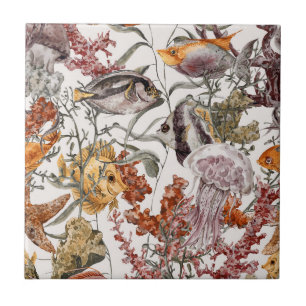 Watercolor Sea Life Pattern 2 Ceramic Tile