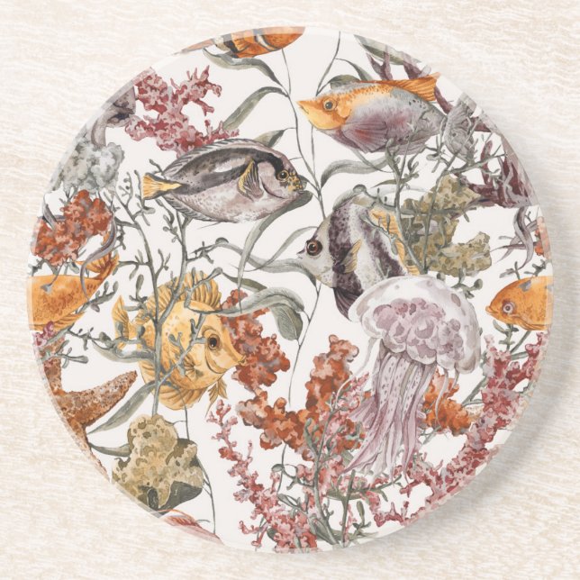 Watercolor Sea Life Pattern 2 Coaster (Front)