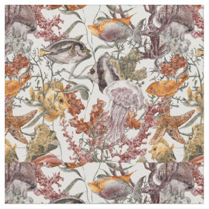 Watercolor Sea Life Pattern 2 Fabric
