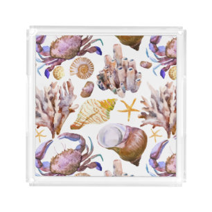 Watercolor Sea Life Pattern 4 Acrylic Tray