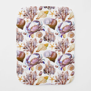 Watercolor Sea Life Pattern 4 Baby Burp Cloth