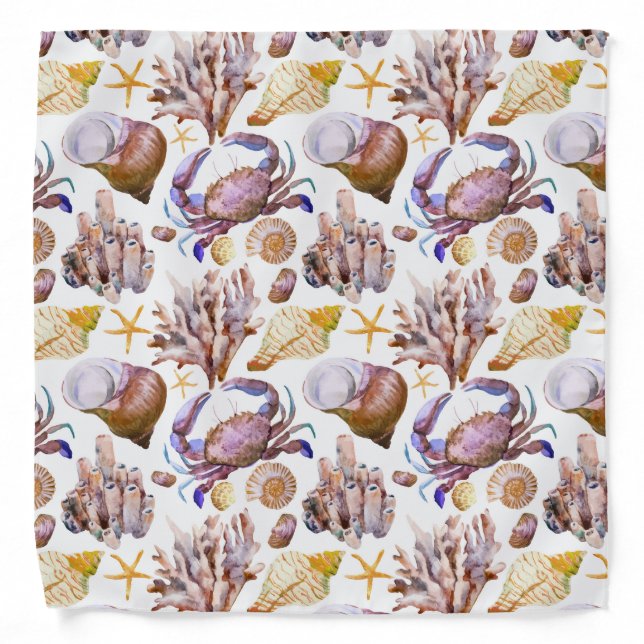Watercolor Sea Life Pattern 4 Bandana (Front)